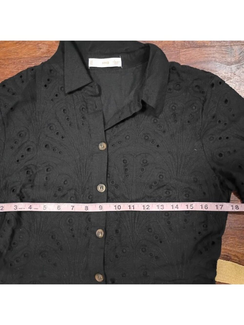 MNG Black Cottagecore Whimsy Boho Dress S With Eyelet Designs & Belted Preppy - Picture 8 of 15